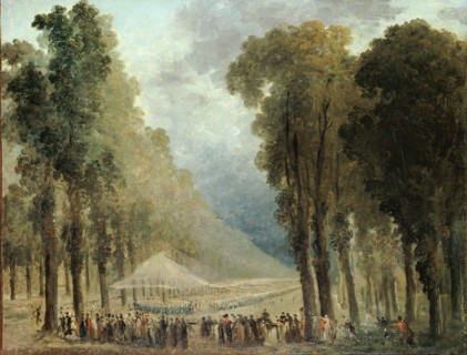 Meal served to troops in an avenue of the Champs-Elysees or in the park of Saint-Cloud.
