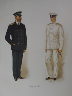 Black navy coat and white military jacket