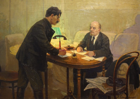 Vladimir Ilyich Lenin and Joseph Vissarionovich Stalin sign the Declaration of Rights of the Peoples of Russia