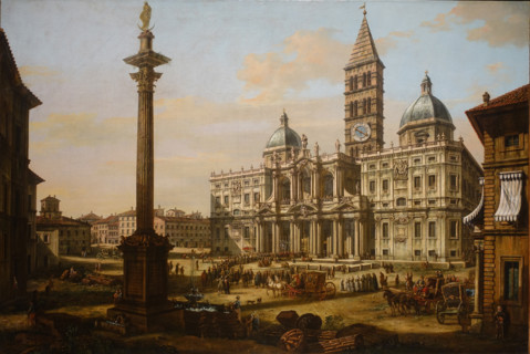 View of the square with the church of Santa Maria Maggiore in Rome