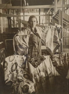 Lyudmila Mayakovskaya (1884-1972) with samples of decorative fabric for the 1925 World Exhibition in Paris
