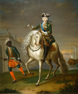 Portrait of Empress Elizabeth Petrovna on horseback with a negro boy