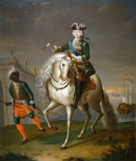 Portrait of Empress Elizabeth Petrovna on horseback with a negro boy