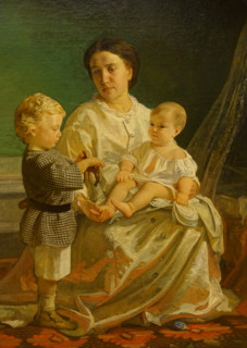 Portrait of Anna Petrovna Ge with children by Ge Nikolai Nikolaevich (1831-94)