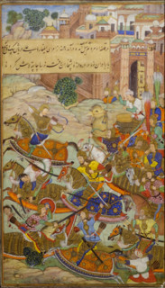 Babur's cavalry fighting Tanbal's troops