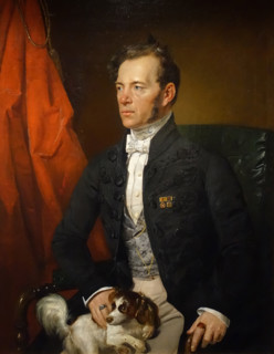Portrait of an unknown man with a dog