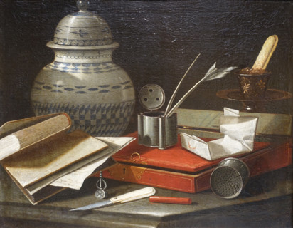 Still Life with Writing Implements by Cristoforo Munari (Monari)