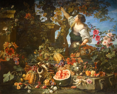 Still Life with a Woman Picking Grapes