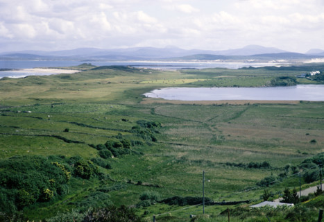 Coastal landscape over Clooney Lake from village of Portnoo.
