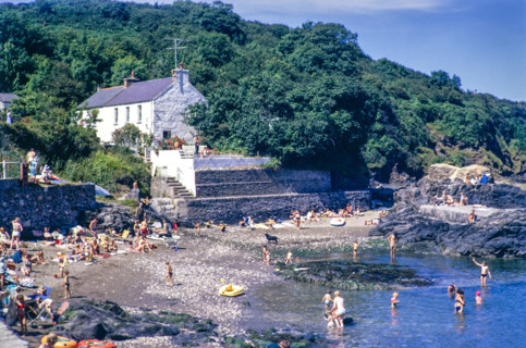People on beach at Cwm Yr Eglwys.
