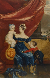Portrait of Grand Duchess Alexandra Feodorovna with her kids: Maria Nikolaevna and  Alexander Nikolaevich