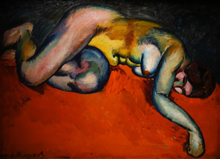 Female model on red background