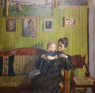Portrait of Yulia Kustodieva (1880-1942) with daugther Irina