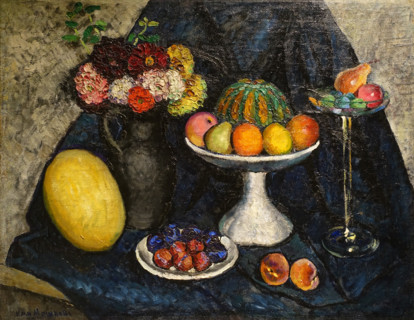 Still Life with Dahlias and Fruits