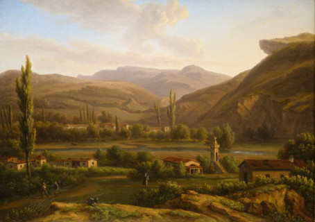 View of a Tatar village and a Mosque on the banks of the Alma River