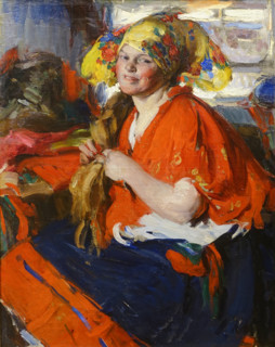 Peasant woman braiding her hair