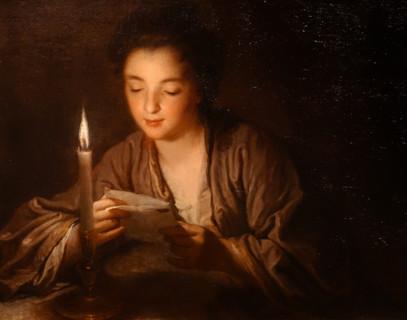 Girl with a candle (A girl reading a letter) by Jean-Baptiste Santerre  (1658–1717)
