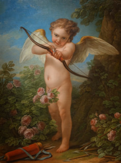 Cupid shooting a bow (threatening love)