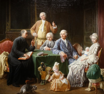 Portrait of the Leroy family listening to the Bible