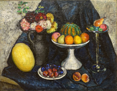 Still Life with Dahlias and Fruits