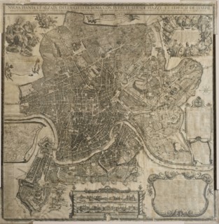 Map of the city of Rome, year 1756, Giovan Battista la Falda engraver, Giacomo de Rossi printer