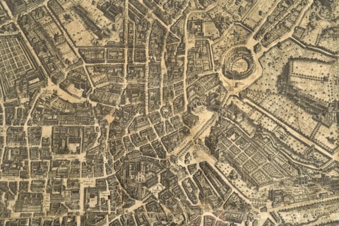 Map of the city of Rome, year 1756, Giovan Battista la Falda engraver, Giacomo de Rossi printer