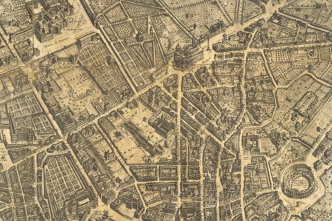 Map of the city of Rome, year 1756, Giovan Battista la Falda engraver, Giacomo de Rossi printer