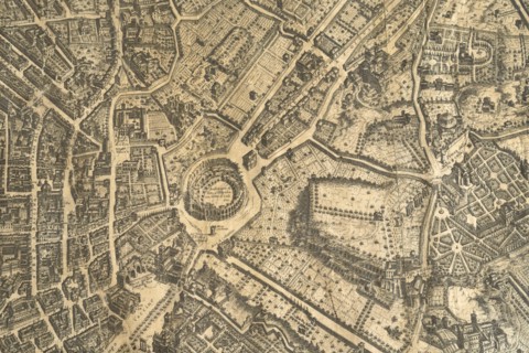 Map of the city of Rome, year 1756, Giovan Battista la Falda engraver, Giacomo de Rossi printer