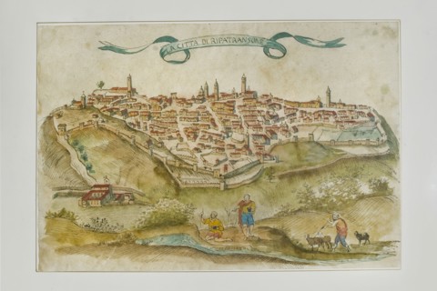 View of the village of Ripatransone, watercolor, 17th century