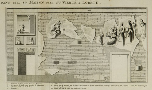 Pierre Mortier, Santuario di Loreto, incisione, XVII secolo. L'interno della Santa casa della Vergine di Loreto