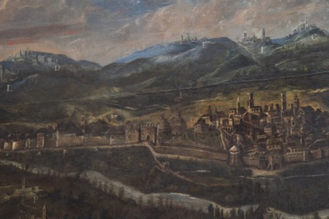 Jesi, Italy, Marche, Province of Ancona, Planettiana Library, Director's Room. Attribution: Antonino Sarti, The City of Jesi and Its Territory, oil on canvas, 17th century