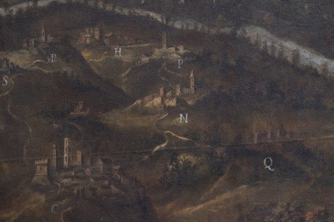 Jesi, Italy, Marche, Province of Ancona, Planettiana Library, Director's Room. Attribution: Antonino Sarti, The City of Jesi and Its Territory, oil on canvas, 17th century