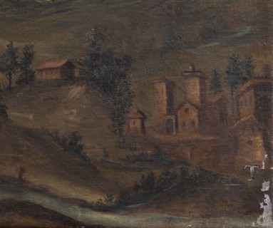 Jesi (Italia, Marche, provincia di Ancona), Biblioteca Planettiana, Sala della direzione. Antonino Sarti (attribuzione), La cittv† di jesi e il suo territorio, olio su tela, XVII secolo