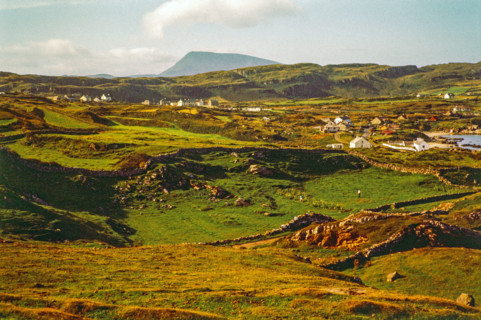 View from coastal village of  Derryveagh Mountains mountain range.