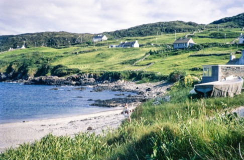 Houses and beach at coastal village of Portnoo.