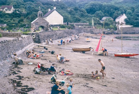 People on beach at Cwm Yr Eglwys.