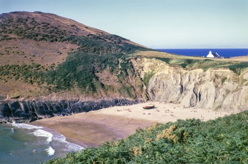 People on sandy beach.