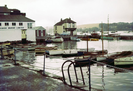 Boats at moorings in harbour.