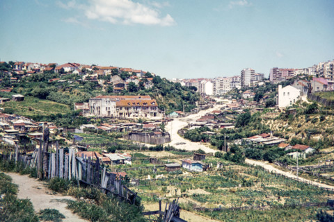 Informal housing area shanty town buildings developing in suburbs of Lisbon.