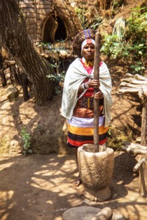 Zulu woman dressed in traditional attire.