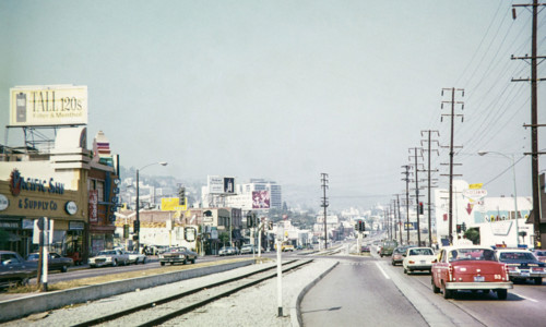 Sunset Boulevard looking east from the intersection of La Cienega Boulevard in West Hollywood, California