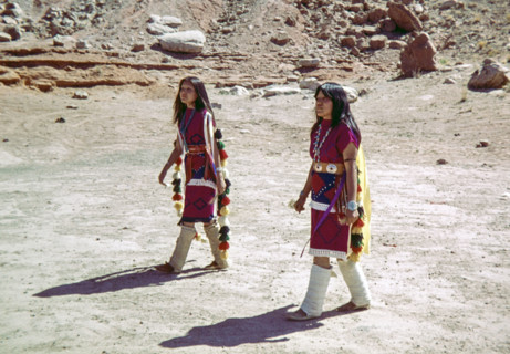 Two Hopi Women wearing traditional ceremonial dress.