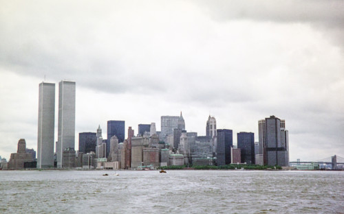 Historic skyscrapers Lower Manhattan skyline and the original World Trade Center towers Twin Towers completed 1973.