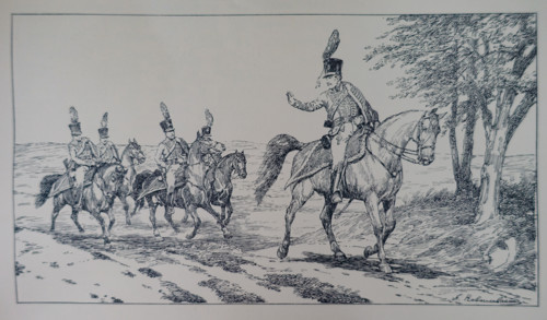 The vignette of a patrol of the Odessa Hussar Regiment from a drawing by Kovalevsky.