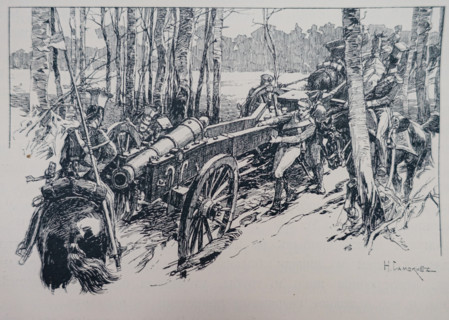 The Tsarevich's lancers protect bogged cannons in the forest.