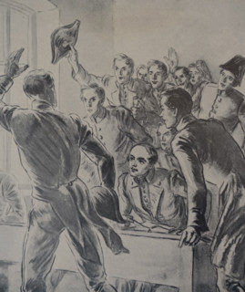 Lermontov in the auditorium of Moscow University.