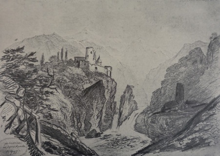 Ruins on the banks of the Aragvi in Georgia.