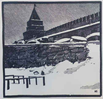Near the walls of the Moscow Kremlin in winter.