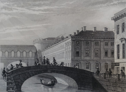 The barracks of the 1st battalion of the Life Guards Preobrazhensky Regiment, the arch and the Hermitage Theater.