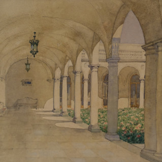Colonnade of the Italian courtyard of the Great Livadia Palace.